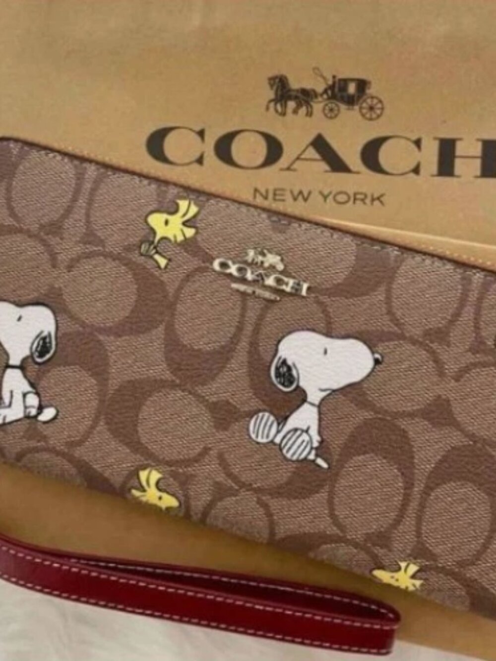COACH x PEANUTS Long Zip around Wallet Snoopy Woodstock Khaki Signature CE705